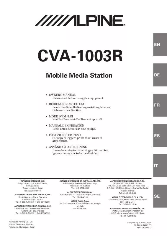 Mode d'emploi ALPINE CVA-1003R