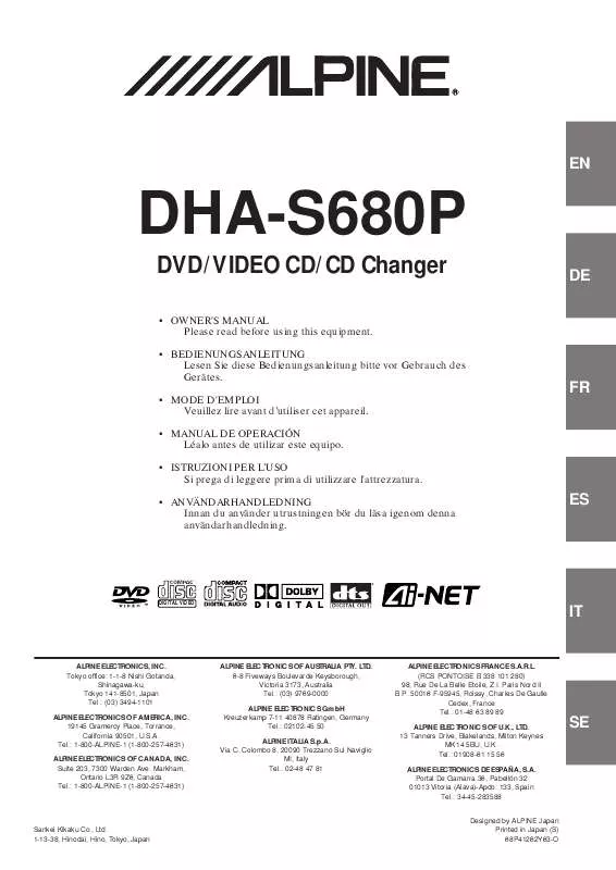 Mode d'emploi ALPINE DHA-S680P