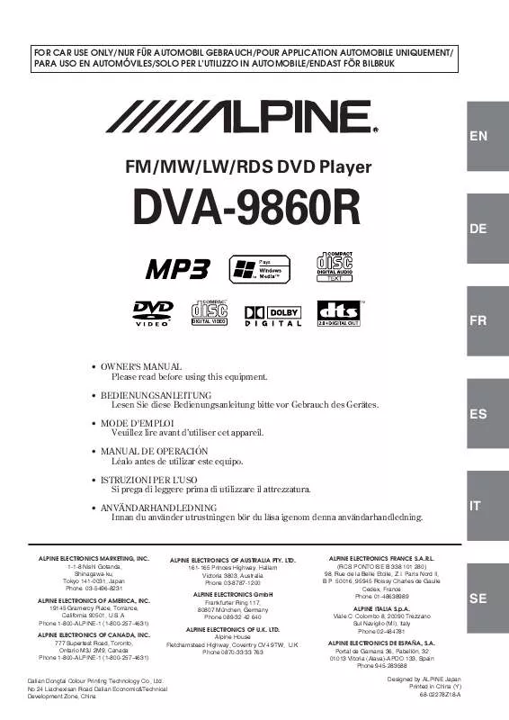 Mode d'emploi ALPINE DVA-9860R