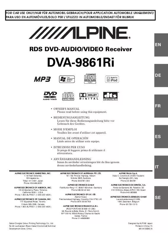 Mode d'emploi ALPINE DVA-9861RI