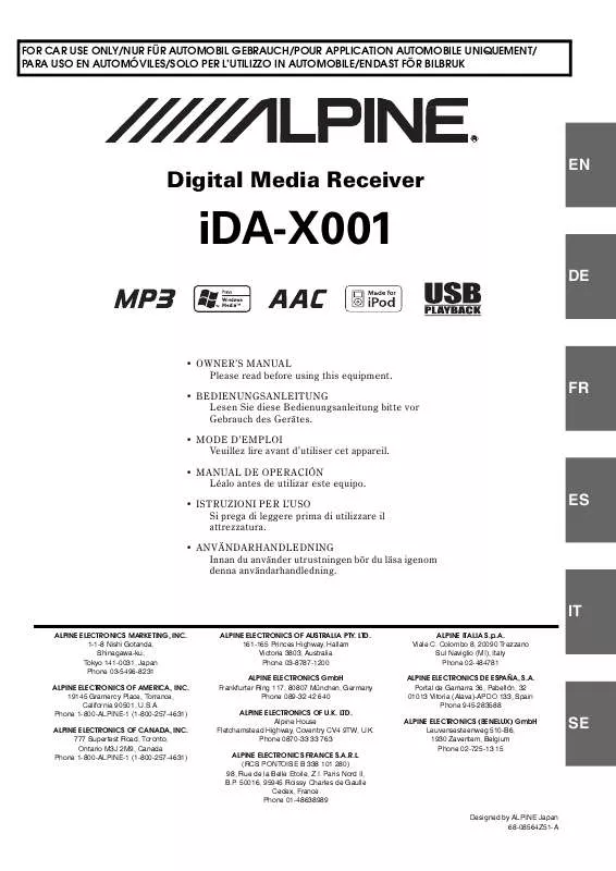 Mode d'emploi ALPINE IDA-X001