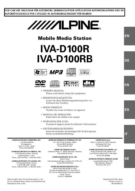 Mode d'emploi ALPINE IVA-D100R