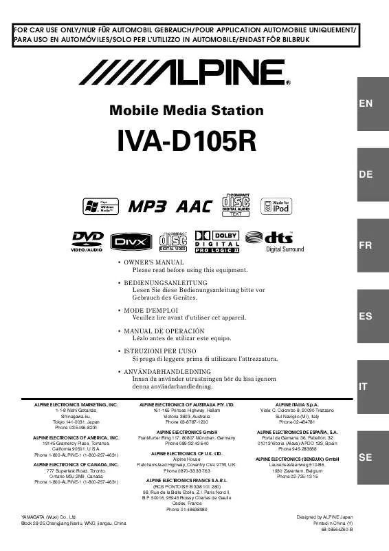 Mode d'emploi ALPINE IVA-D105R