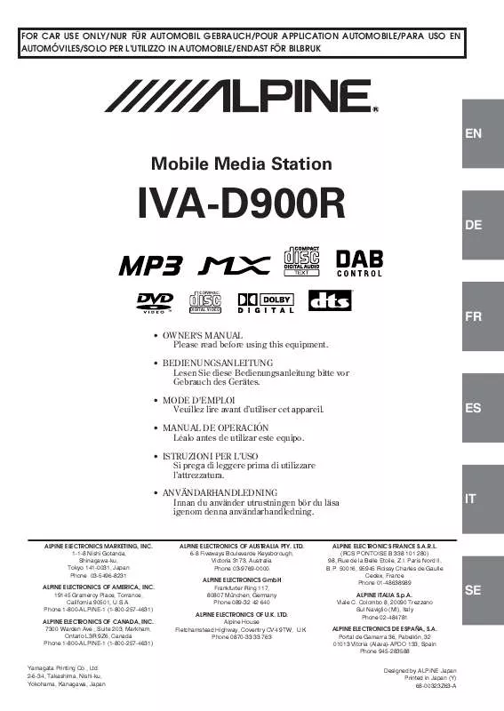 Mode d'emploi ALPINE IVA-D900R