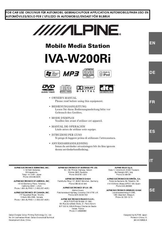 Mode d'emploi ALPINE IVA-W200RI