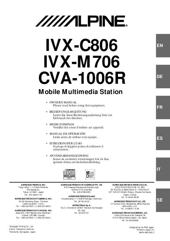 Mode d'emploi ALPINE IVX-C806R