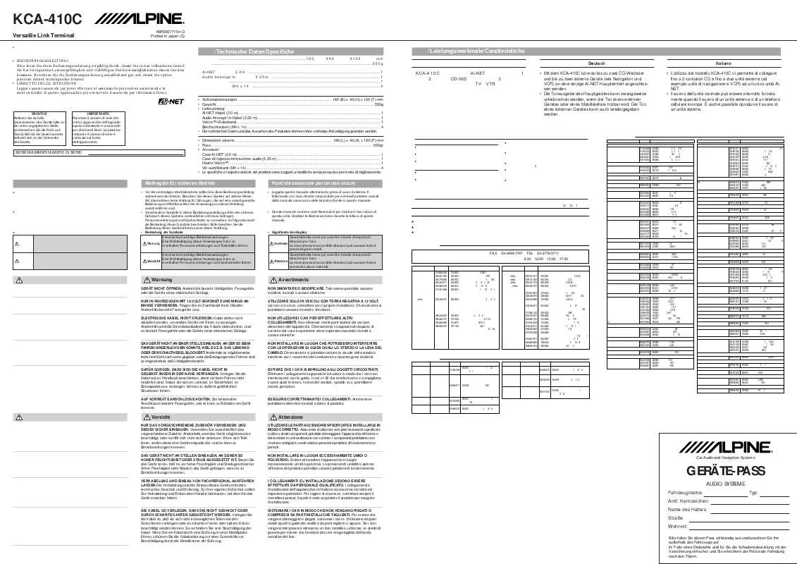 Mode d'emploi ALPINE KCA-410C