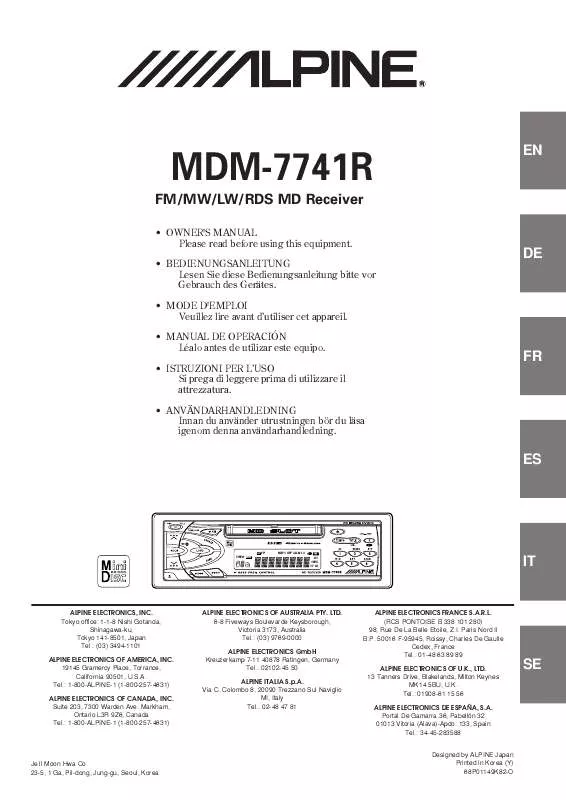 Mode d'emploi ALPINE MDM-7741R