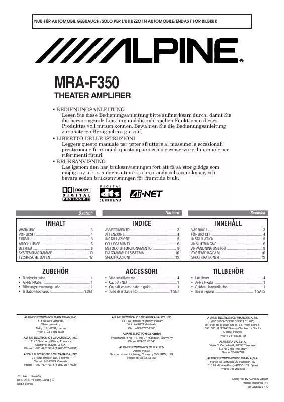 Mode d'emploi ALPINE MRA-F350