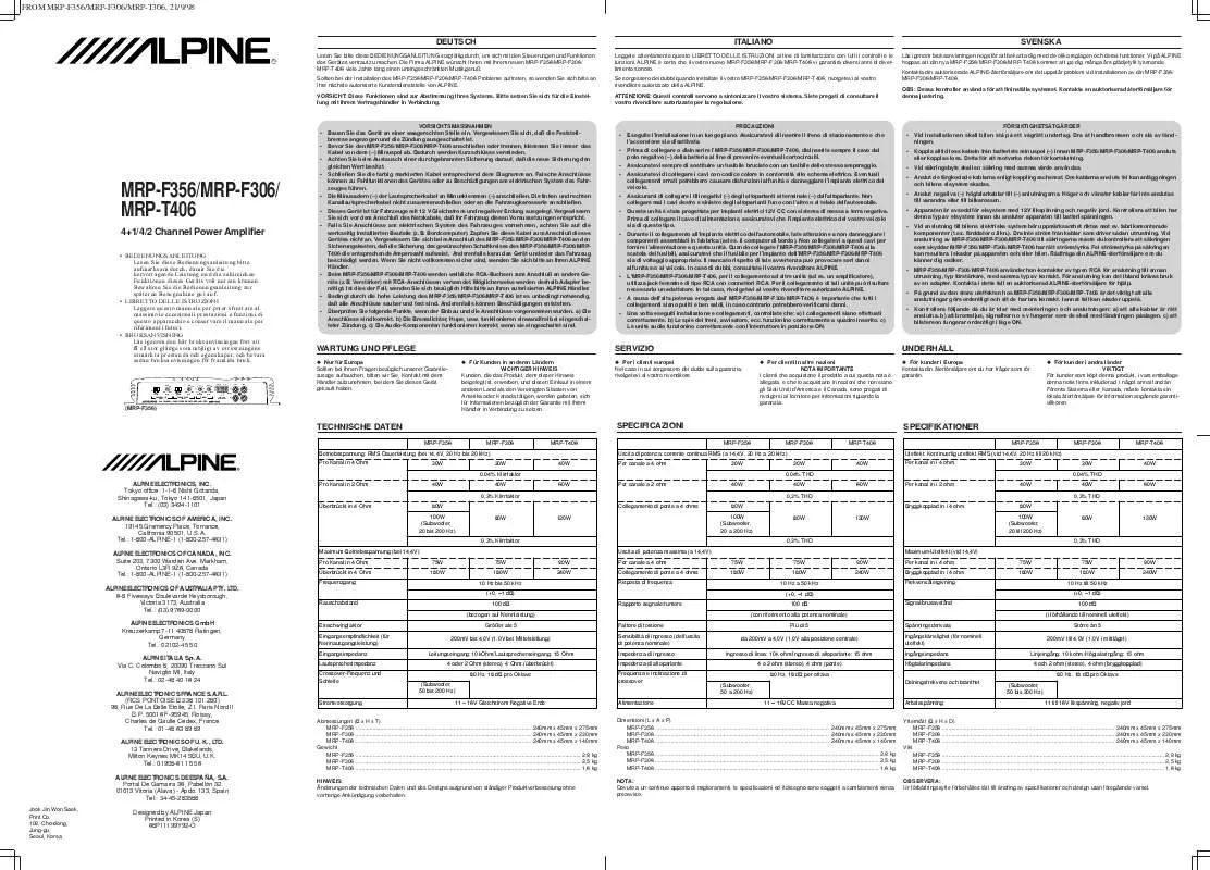 Mode d'emploi ALPINE MRP-F356