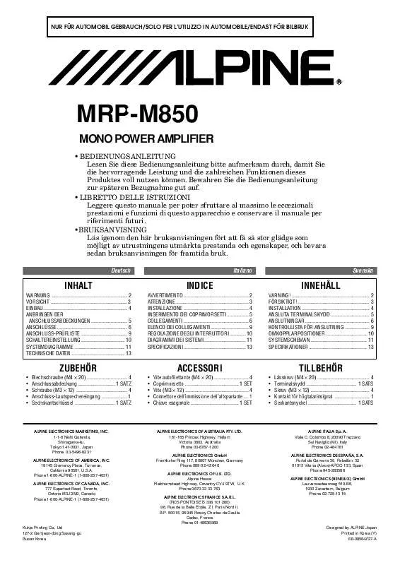 Mode d'emploi ALPINE MRP-M850