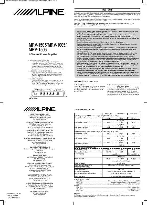 Mode d'emploi ALPINE MRV-1005