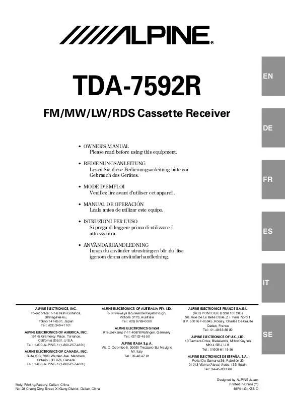 Mode d'emploi ALPINE TDA-7592R