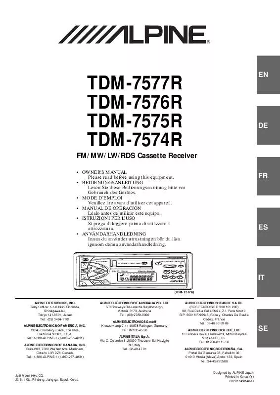 Mode d'emploi ALPINE TDM-7577R