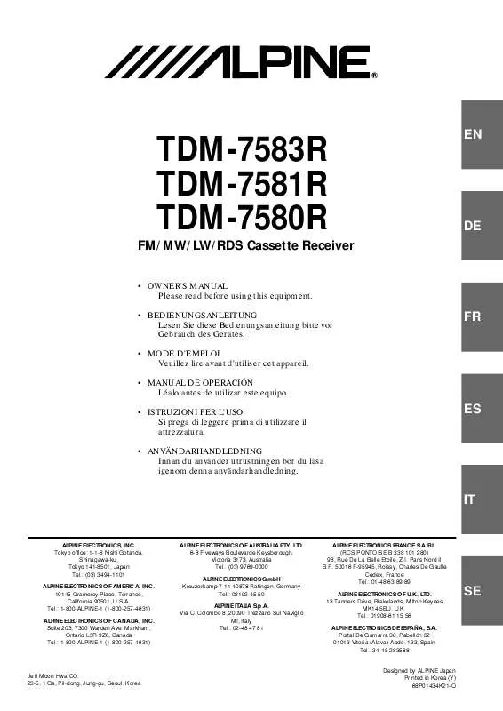 Mode d'emploi ALPINE TDM-7580R