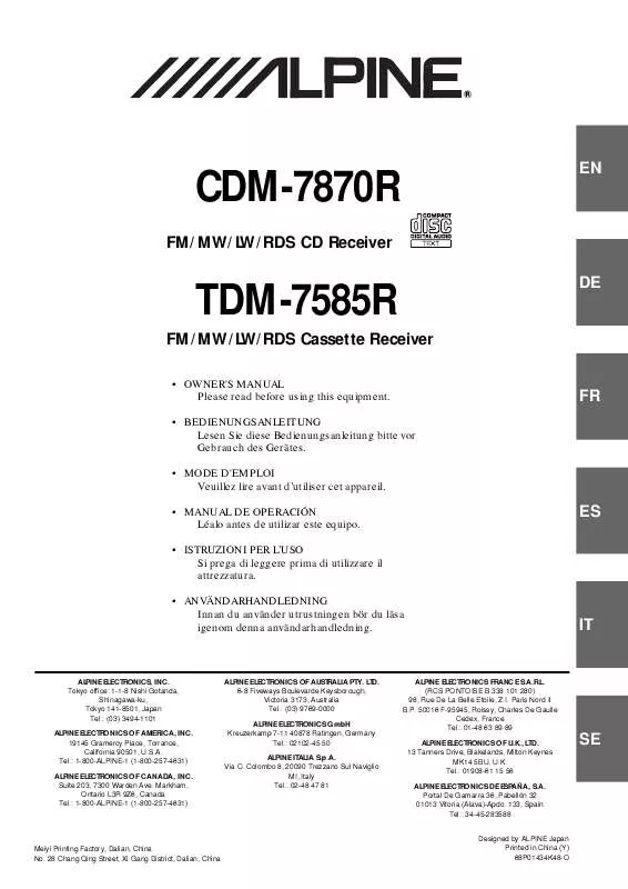 Mode d'emploi ALPINE TDM-7585R