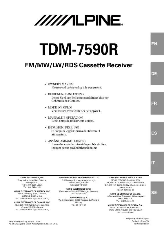 Mode d'emploi ALPINE TDM-7590R