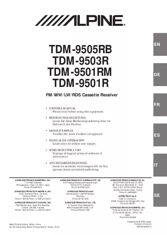 Mode d'emploi ALPINE TDM-9501R