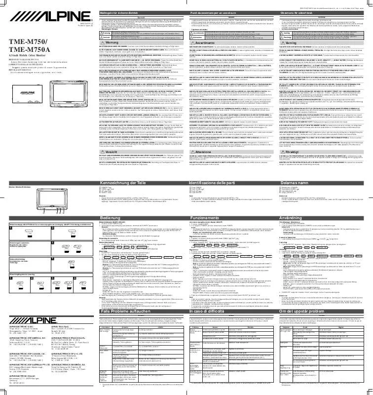 Mode d'emploi ALPINE TME-M750