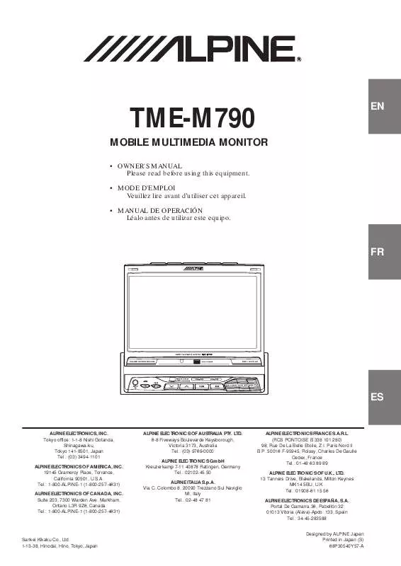 Mode d'emploi ALPINE TME-M790