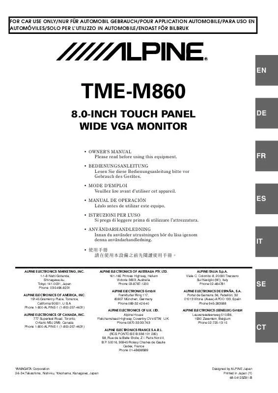 Mode d'emploi ALPINE TME-M860