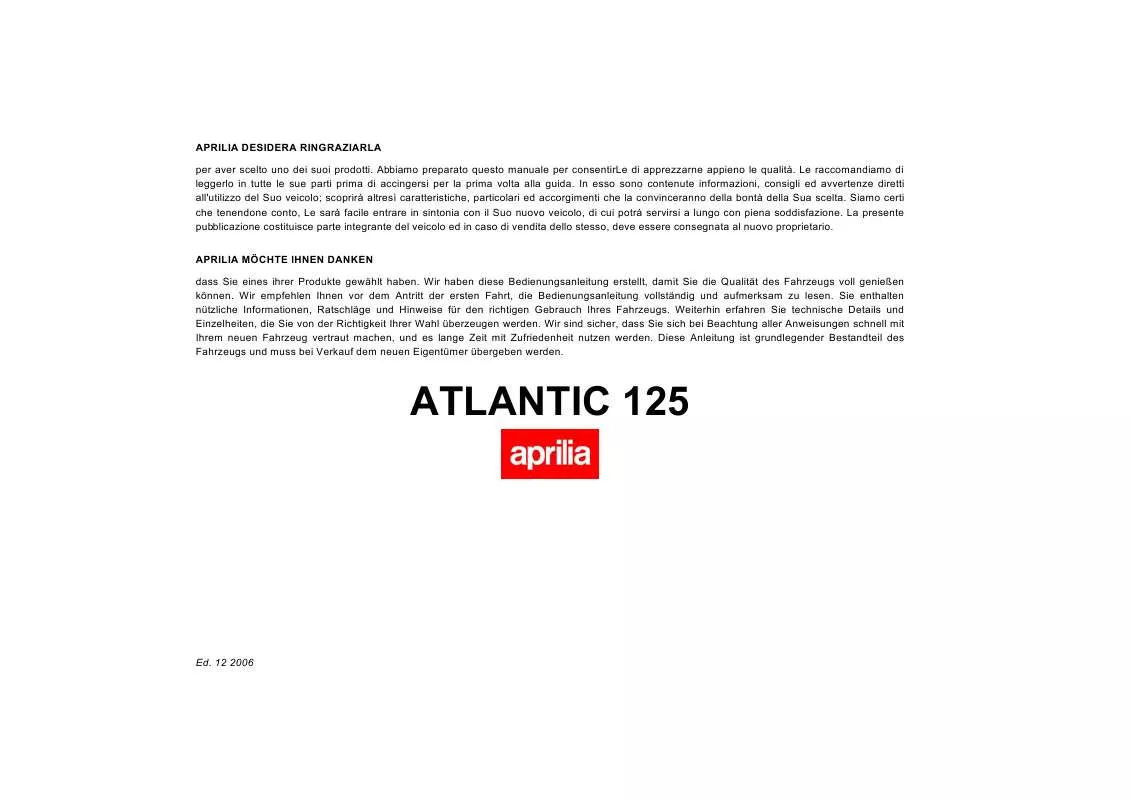 Mode d'emploi APRILIA ATLANTIC 125