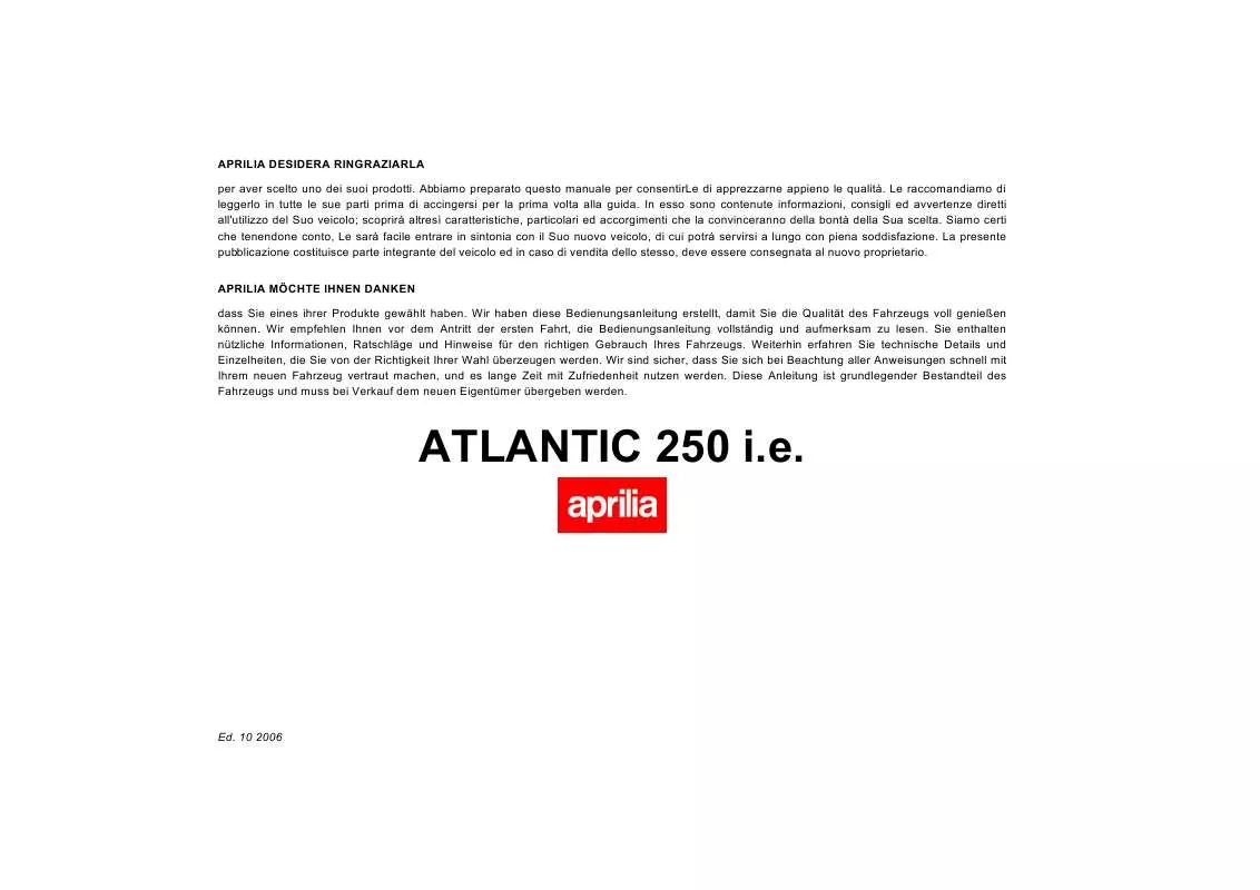 Mode d'emploi APRILIA ATLANTIC 250 I.E.