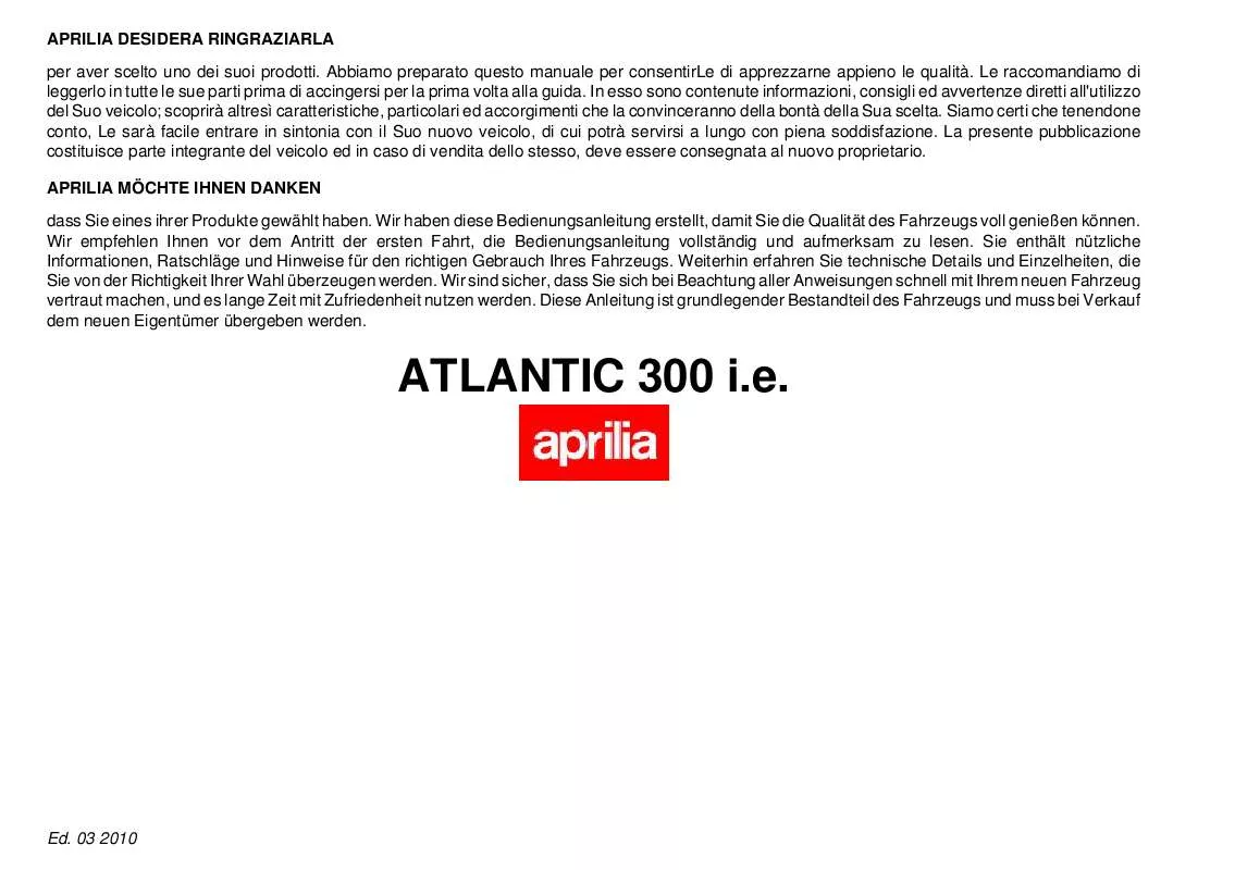 Mode d'emploi APRILIA ATLANTIC 300 I.E.