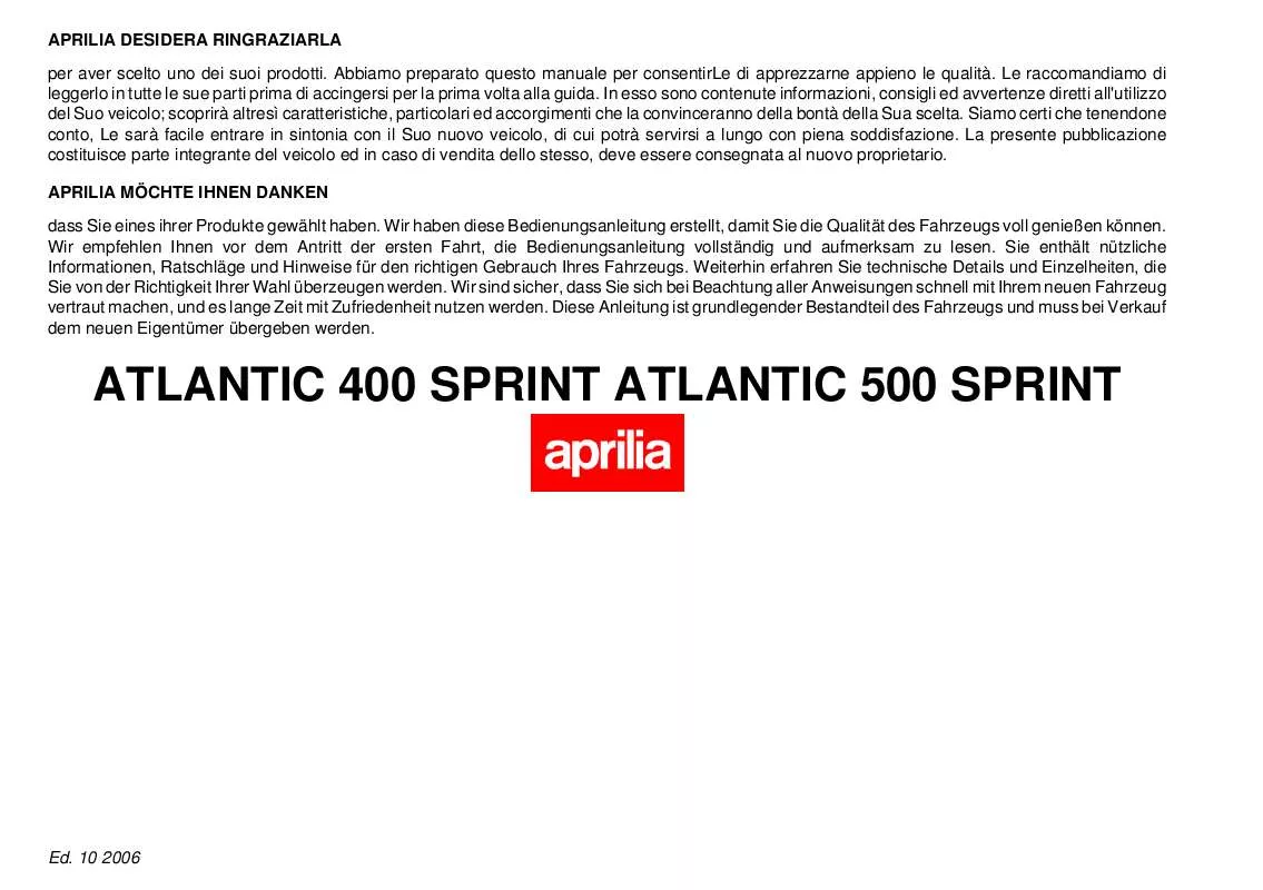 Mode d'emploi APRILIA ATLANTIC 400 SPRINT