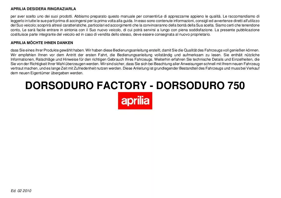 Mode d'emploi APRILIA DORSODURO FACTORY