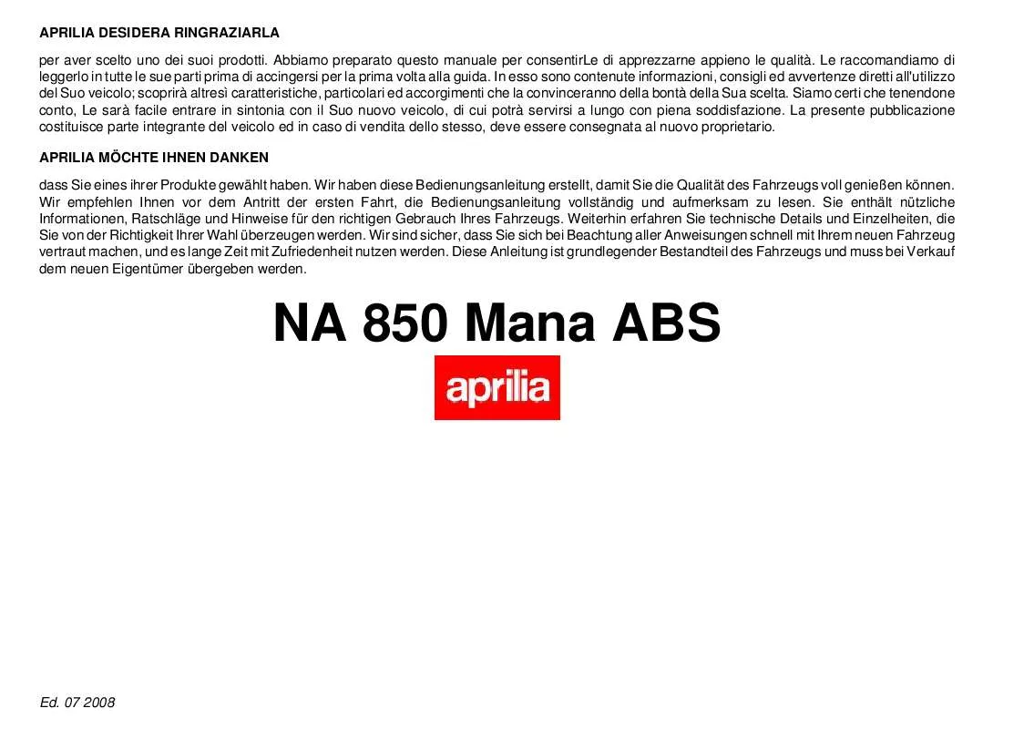 Mode d'emploi APRILIA MANA 850 ABS