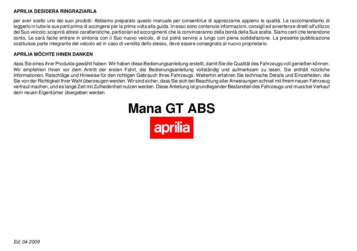 Mode d'emploi APRILIA MANA 850 GT ABS