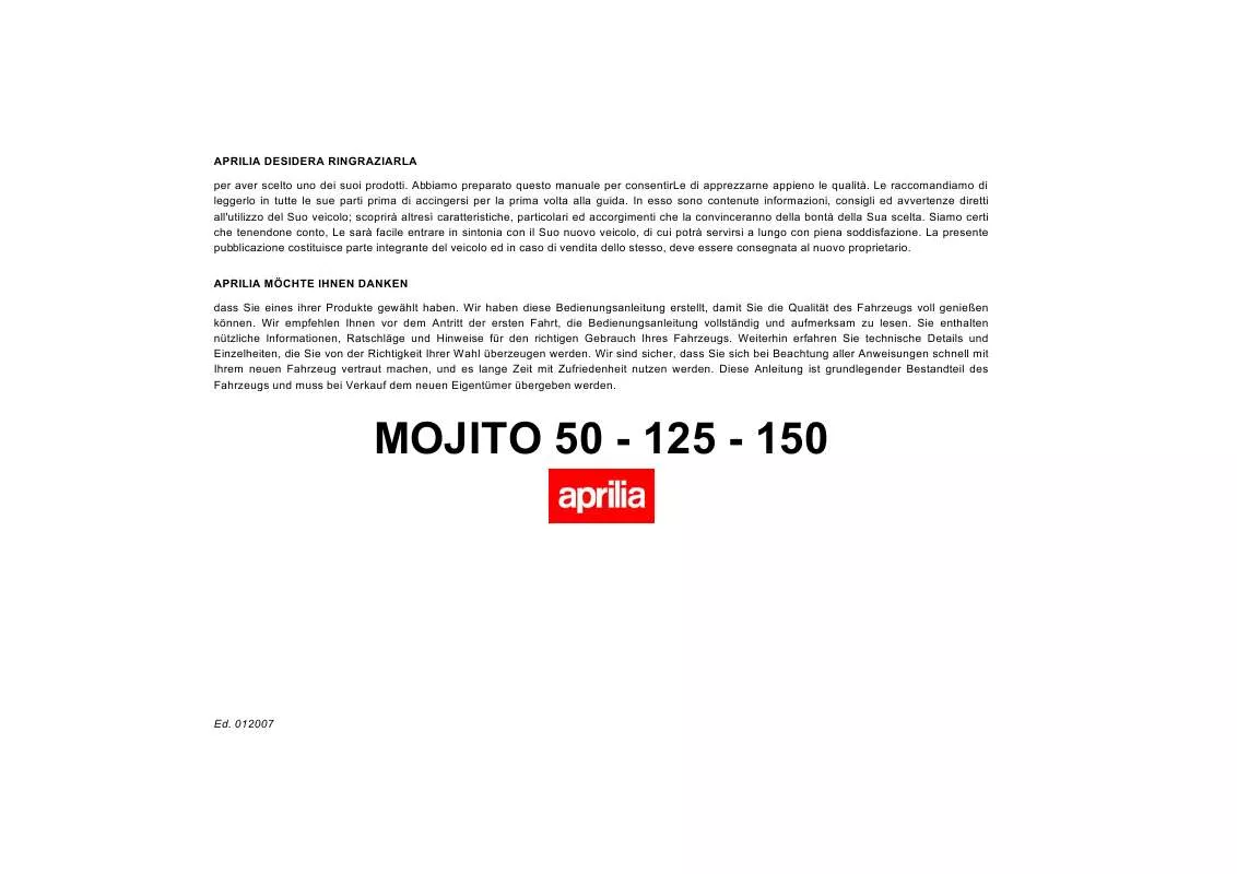 Mode d'emploi APRILIA MOJITO 150