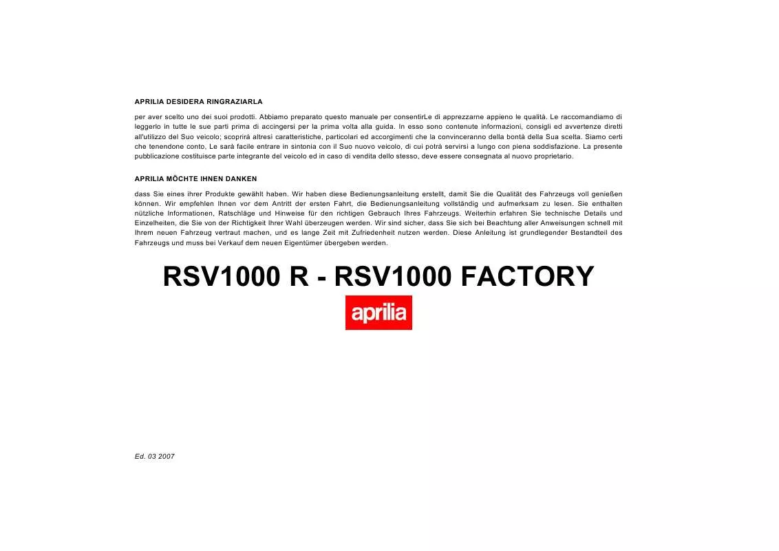 Mode d'emploi APRILIA RSV 1000 R