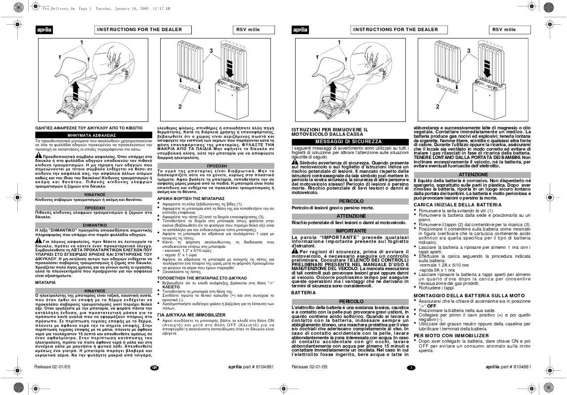 Mode d'emploi APRILIA RSV TUONO