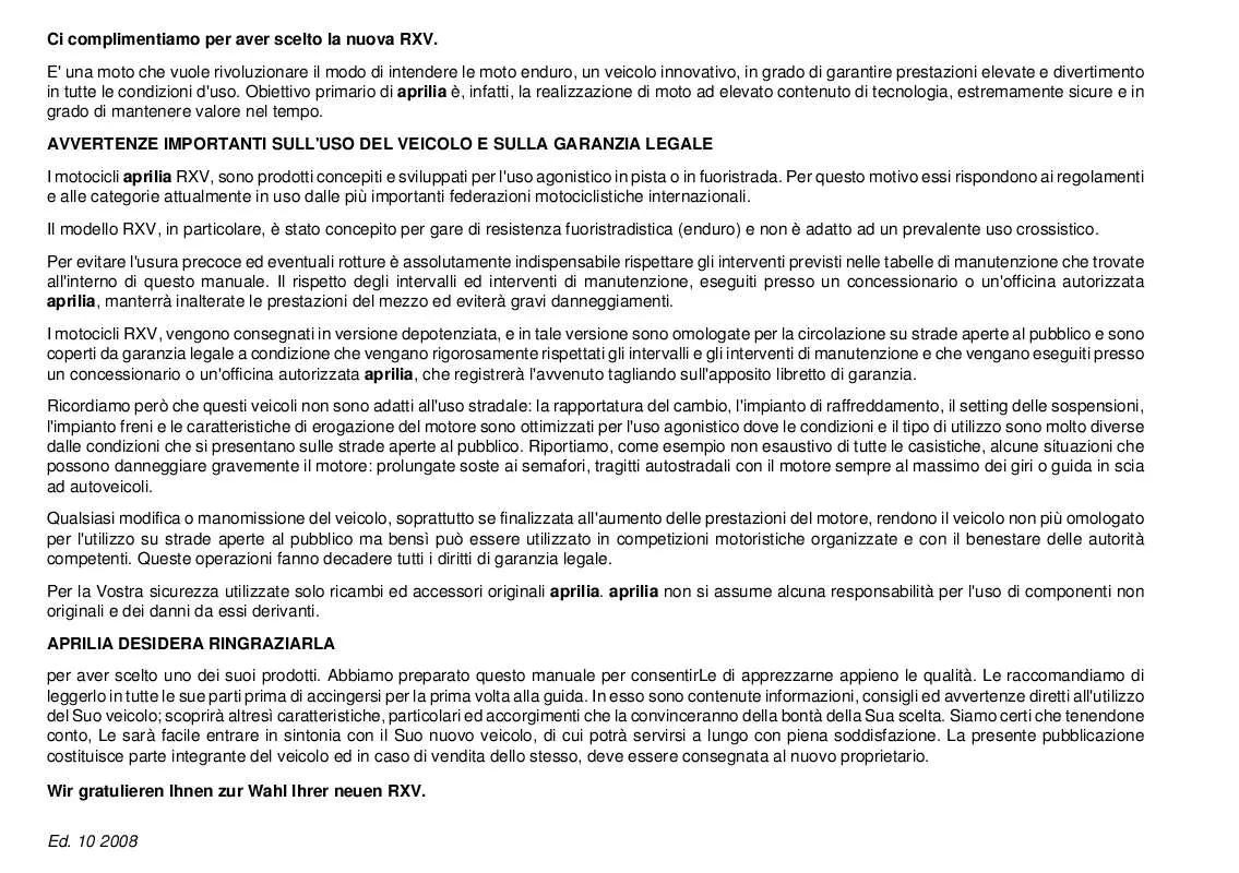 Mode d'emploi APRILIA RXV 4.5