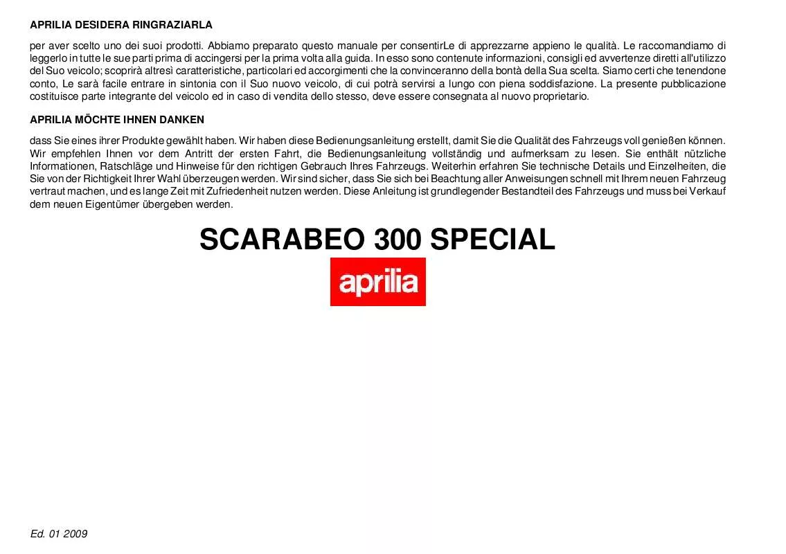 Mode d'emploi APRILIA SCARABEO 300 SPECIAL