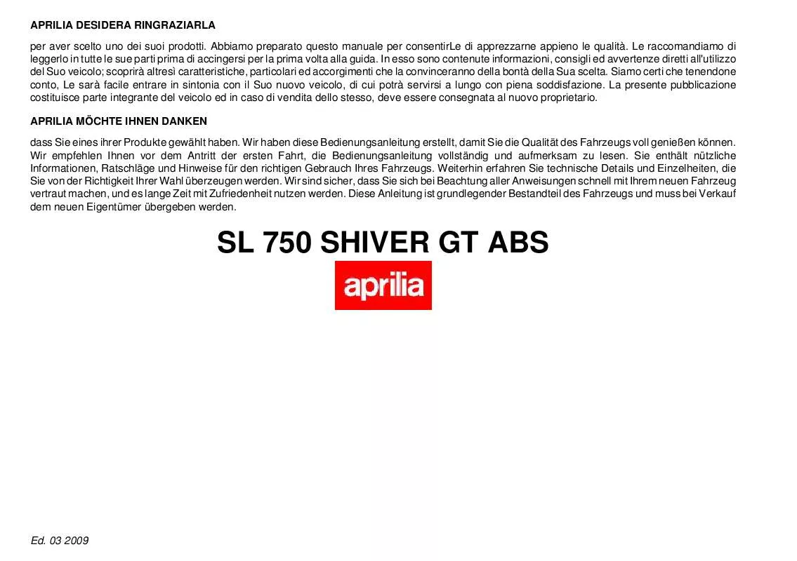 Mode d'emploi APRILIA SHIVER 750 GT ABS