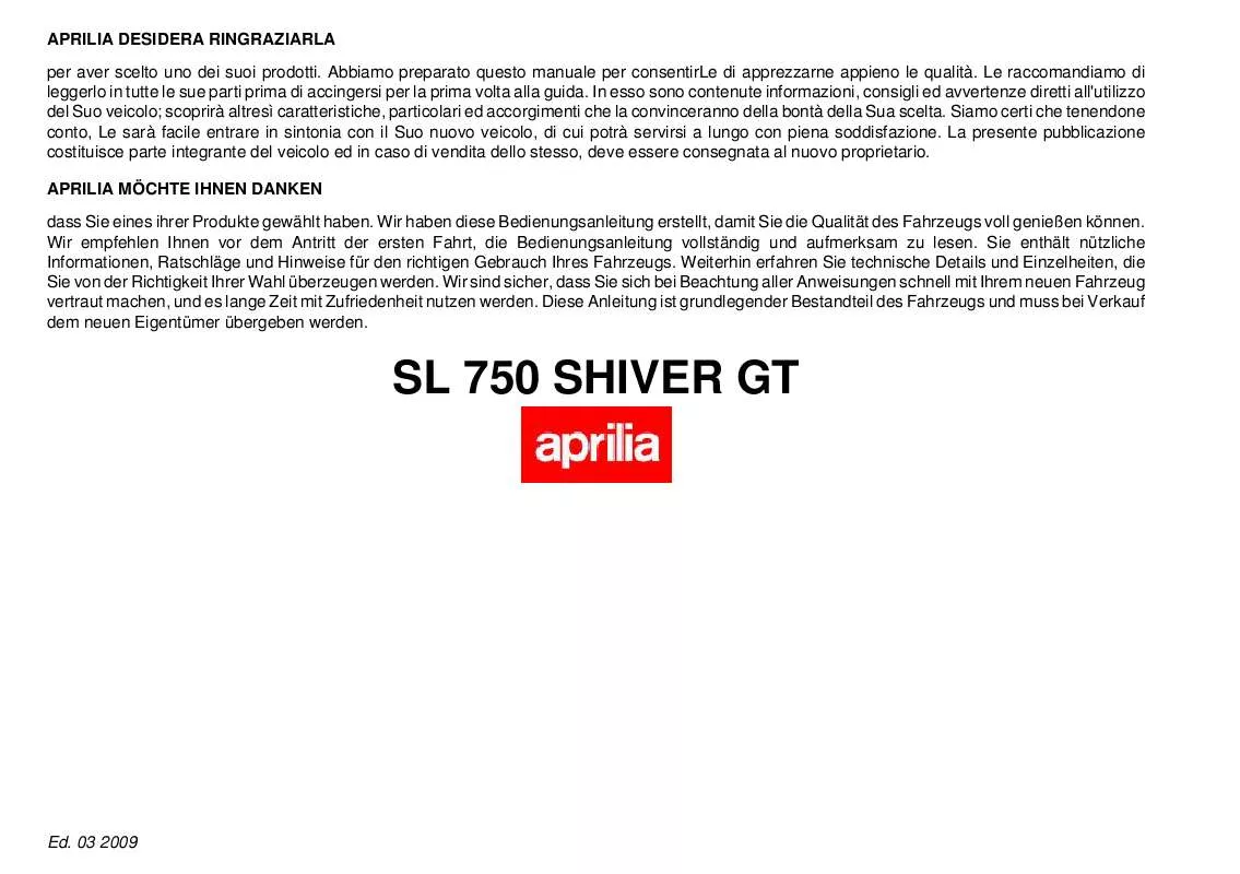 Mode d'emploi APRILIA SHIVER 750 GT