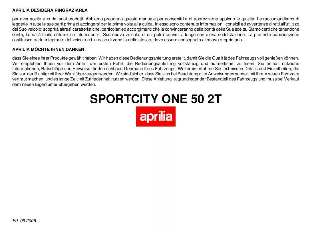 Mode d'emploi APRILIA SPORTCITY ONE 50 2T