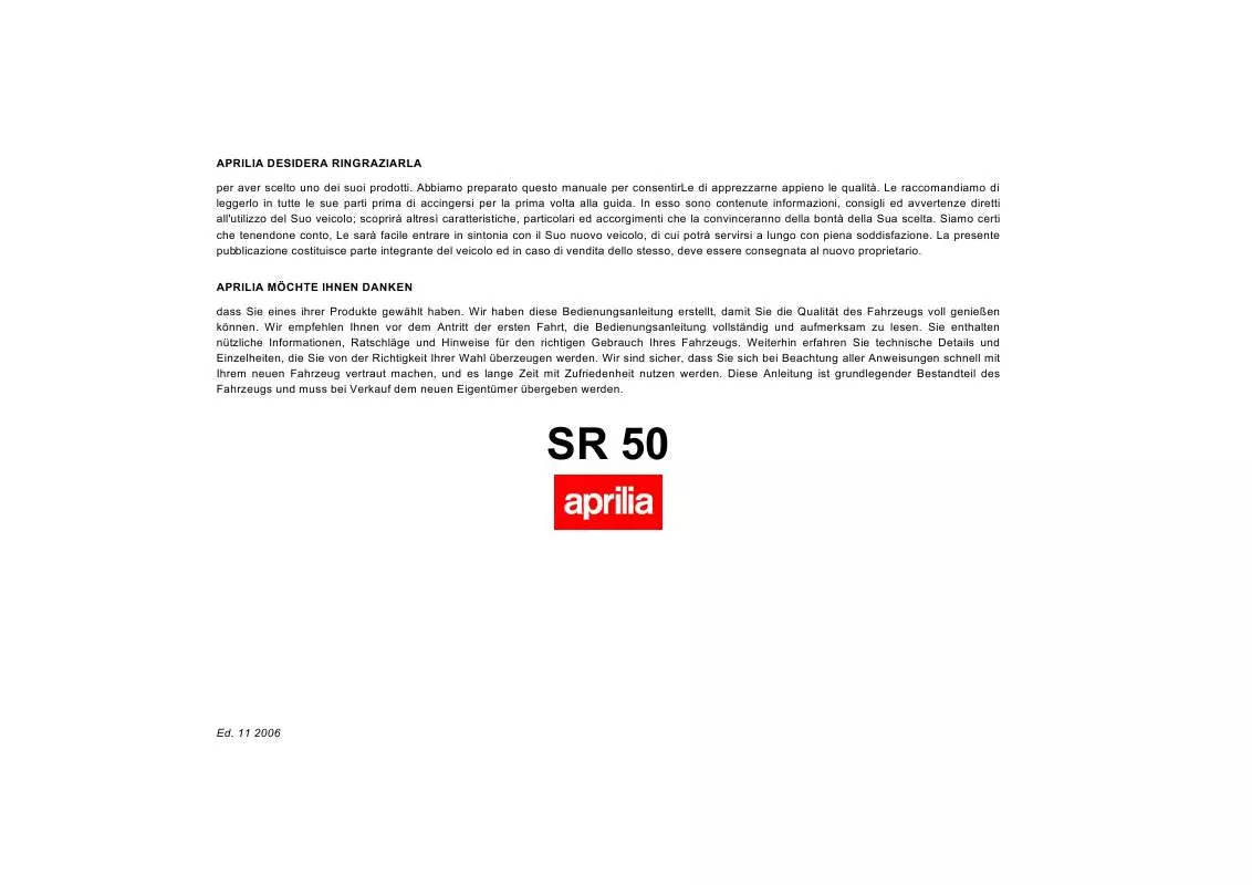 Mode d'emploi APRILIA SR 50 R FACTORY