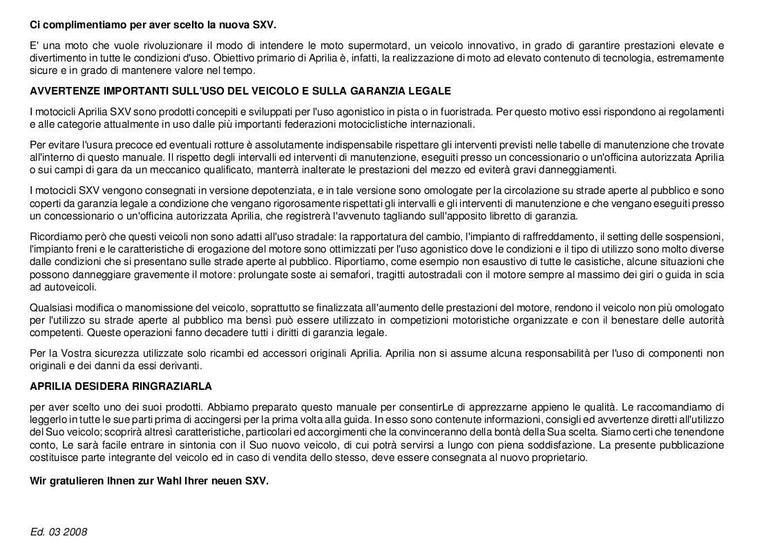 Mode d'emploi APRILIA SXV 4.5