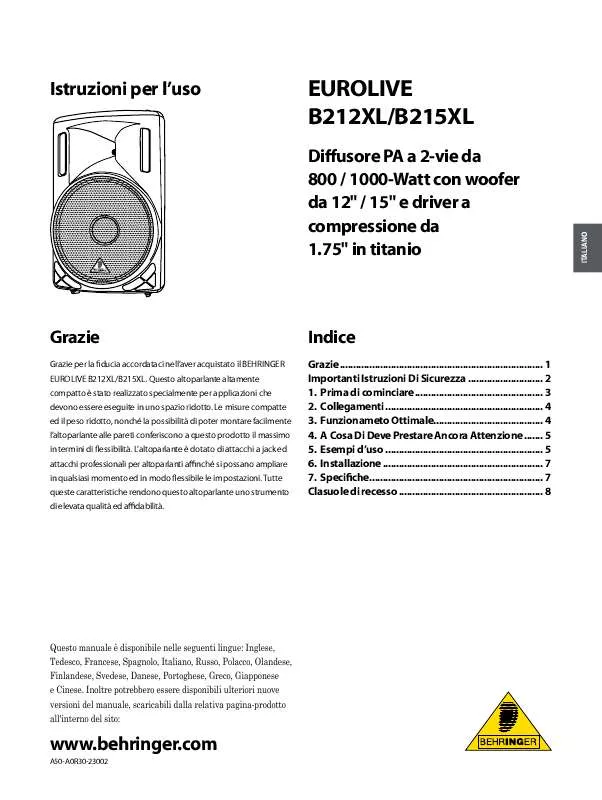 Mode d'emploi BEHRINGER B212XL