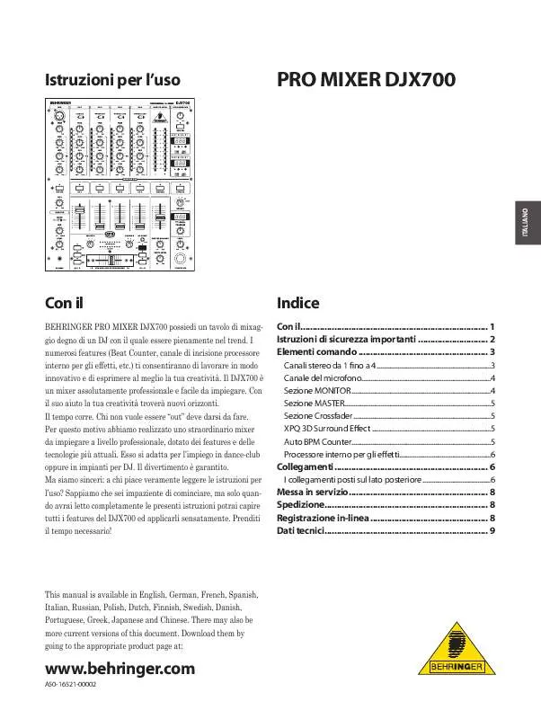 Mode d'emploi BEHRINGER DJX700