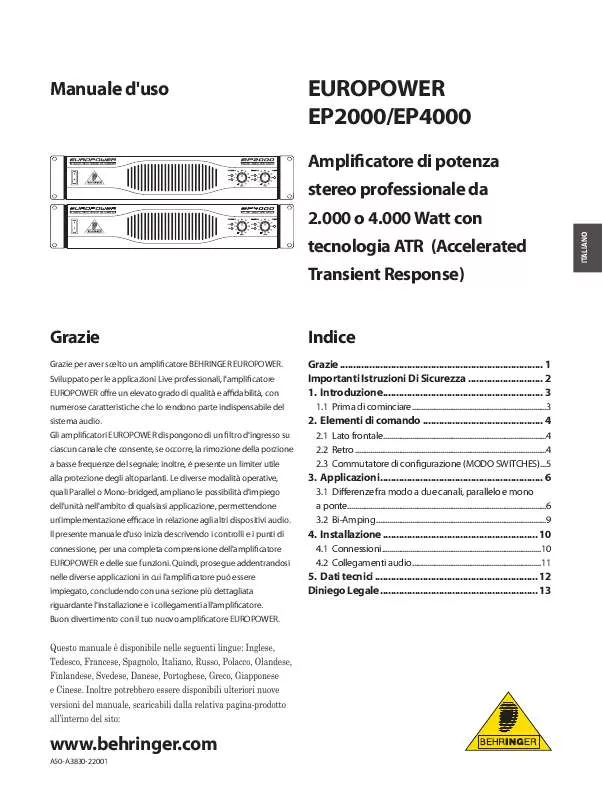 Mode d'emploi BEHRINGER EP2000