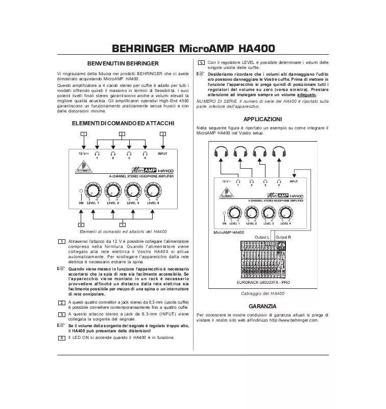 Mode d'emploi BEHRINGER HA400