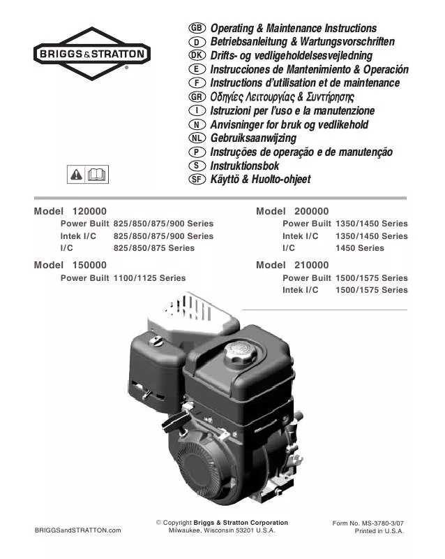 Mode d'emploi BRIGGS & STRATTON 111400