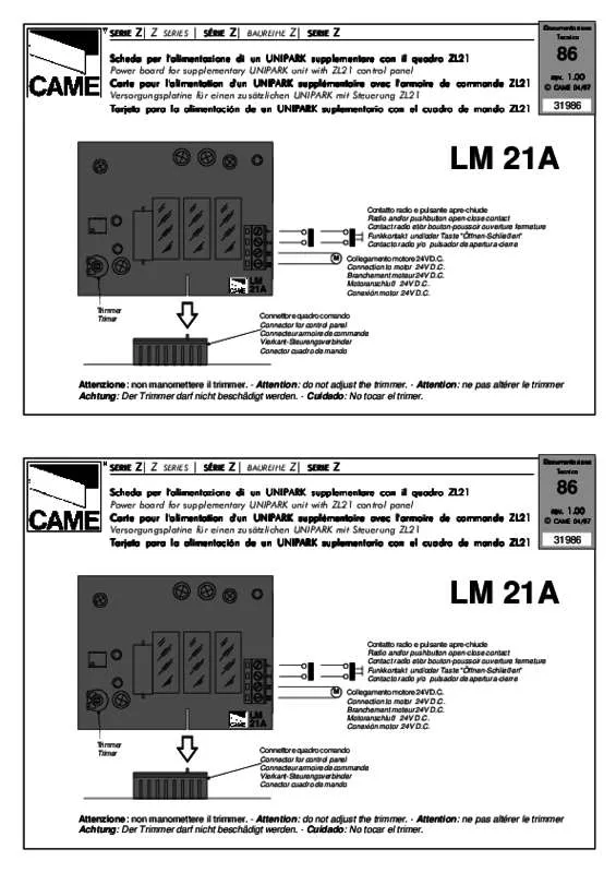 Mode d'emploi CAME LM21A