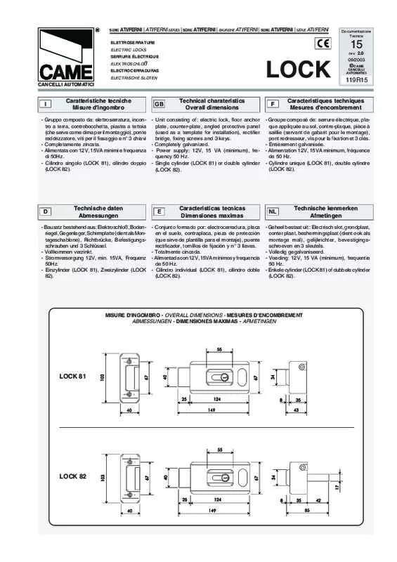 Mode d'emploi CAME LOCK