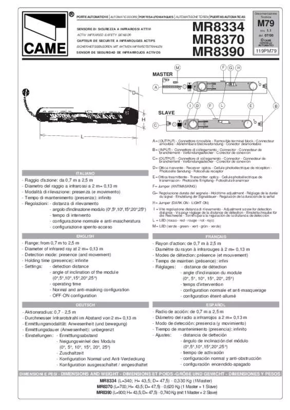 Mode d'emploi CAME MR8370